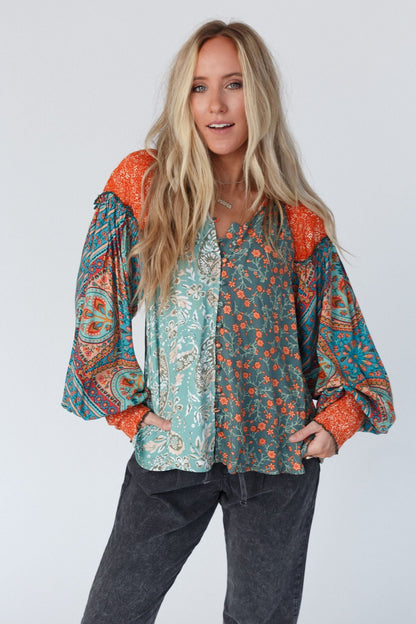 Danielle Mixed Floral Printed Top - Mint