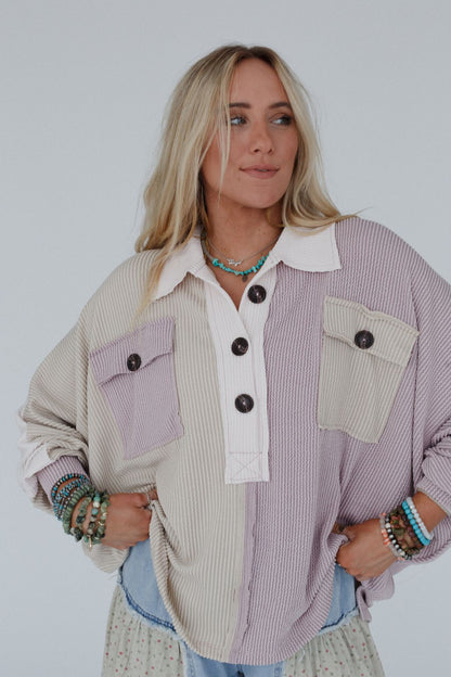 Jodi Color Block Ribbed Top - Mauve