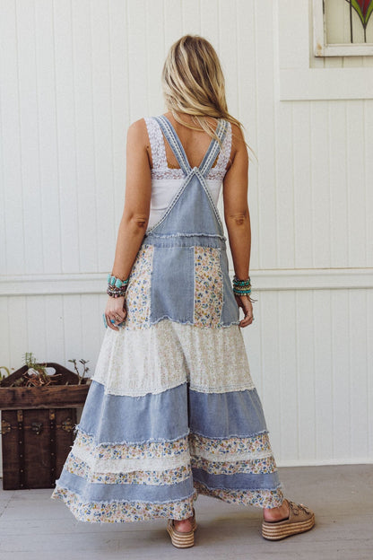 Sweetheart Charm Overalls Maxi Dress - Denim
