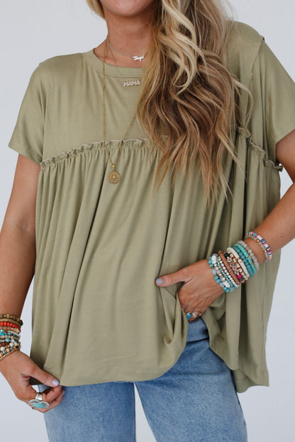 Sunday Morning Babydoll Top - Light Olive