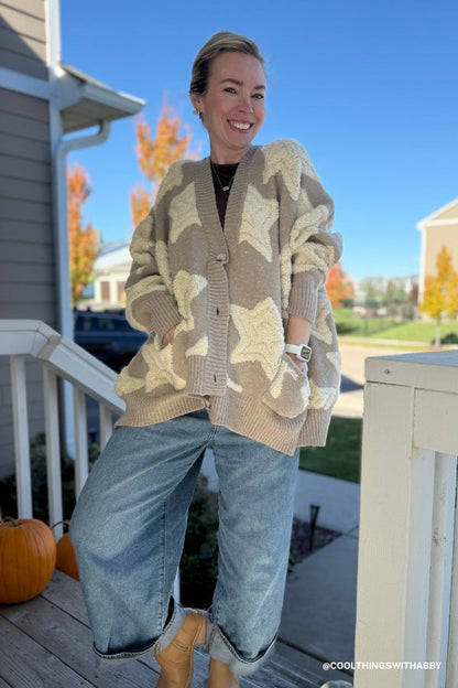 Wrapped In Stars Oversized Cardigan - Taupe
