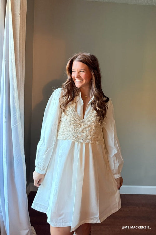 Sweet Edge Crochet Vest Tunic Dress - White