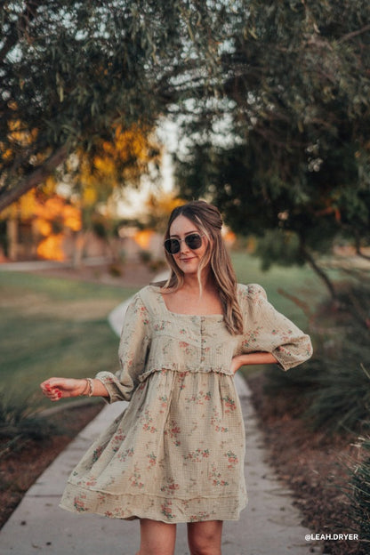 Infinite Dreamer Floral Babydoll Dress - Sage