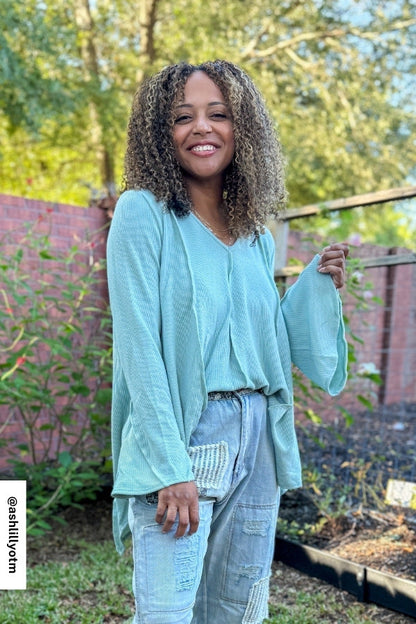 Golden Hour Long Bell Sleeve Top - Sage