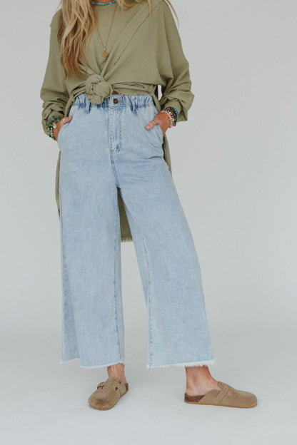 Simply You Wide Leg Jeans - Washed Denim
