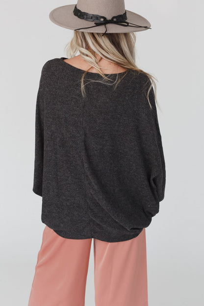 The Nest Fly With Me Batwing Sleeve Knit Sweater - Charcoal