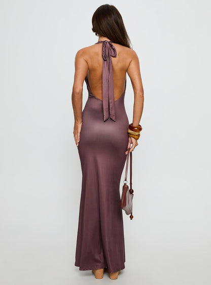 Raleina Halter Cowl Neck Maxi Dress Brown Floral