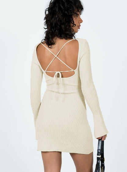 Brownhall Long Sleeve Mini Dress Beige