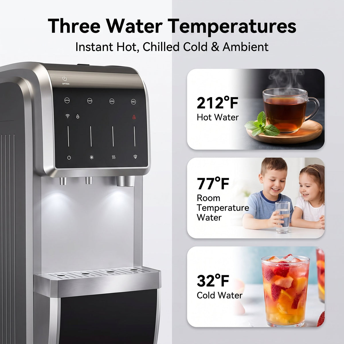 5-In-1 Bottom Loading Water Cooler Water Dispenser with Crushed & Chewable Ice Maker, Child Safety Lock Inset