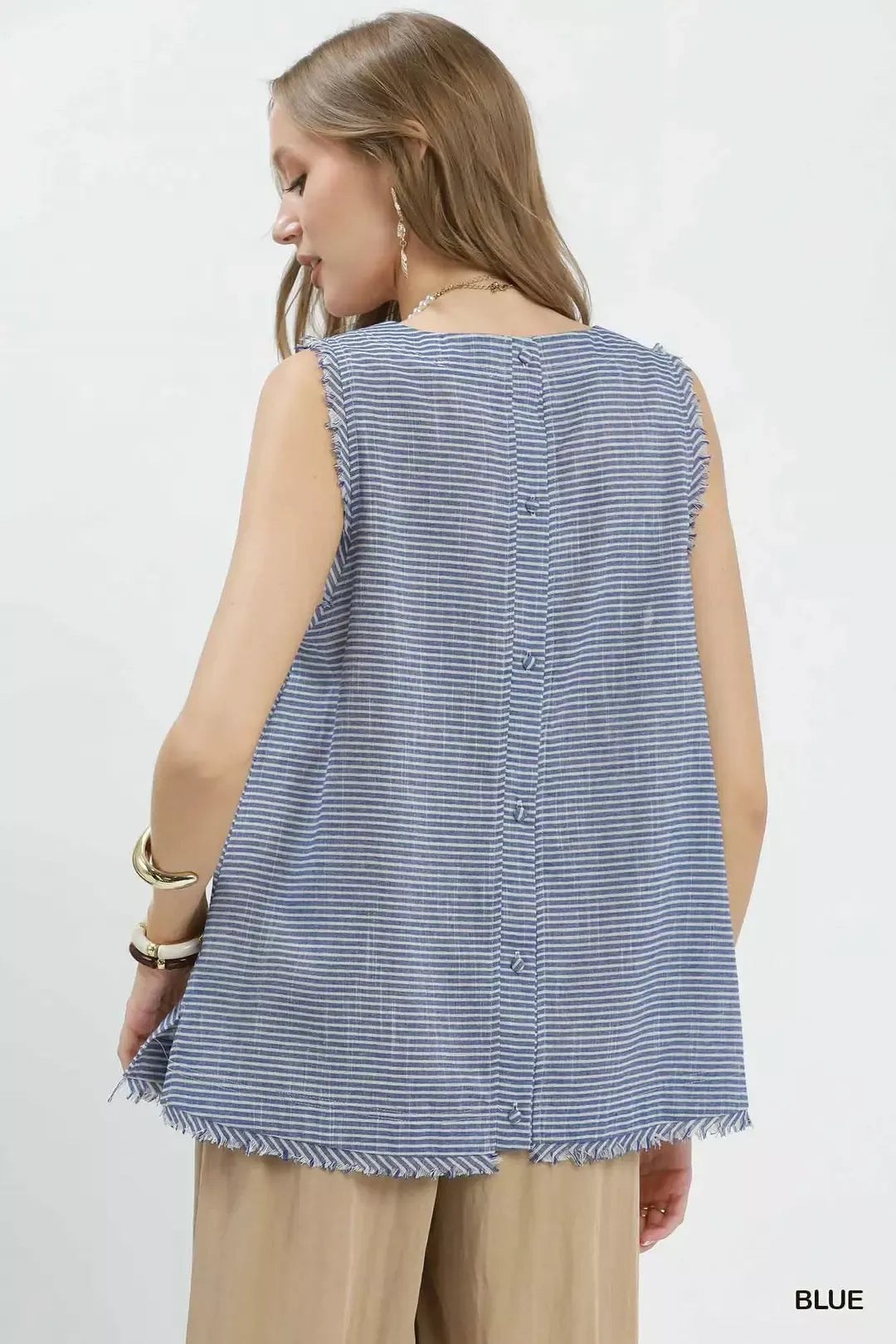 Hazel Blues® |  Umgee Stripe Fringe Trim Sleeveless Top