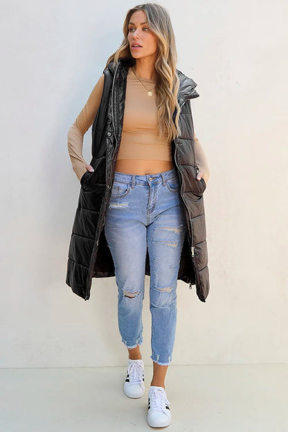 Hazel Blues® |  Longline Hooded Sleeveless Puffer Vest