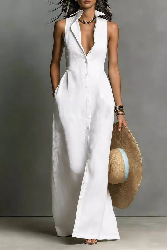 Hazel Blues® |  Sleeveless Button-Down Maxi Dress