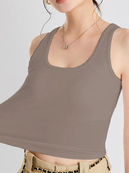 Hazel Blues® |  Crisscross Scoop Neck Wide Strap Cropped Tank with Chest Pads