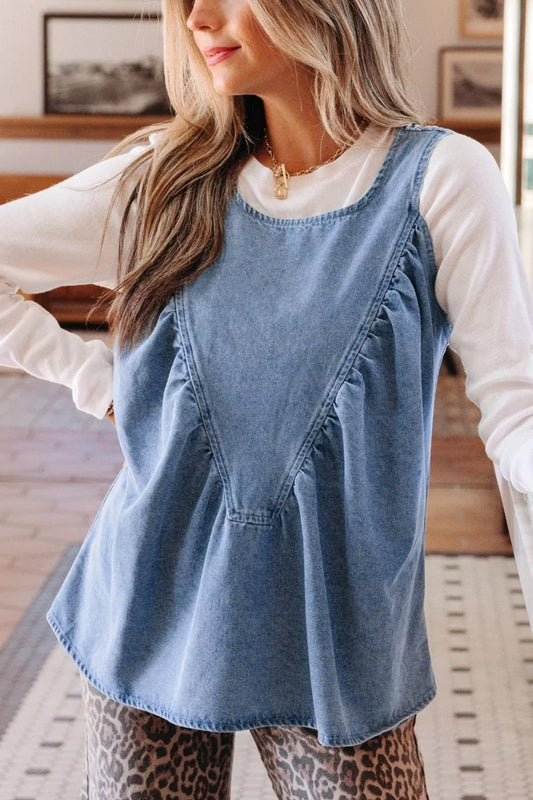 Hazel Blues® |  Denim Pleated Patchwork Sleeveless Top