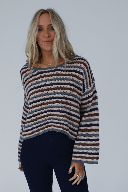 Meadow Crochet Striped Top - Taupe Multi