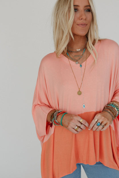 The Nest Coffee Sunsets V Neck Top - Dark Peach Tangerine