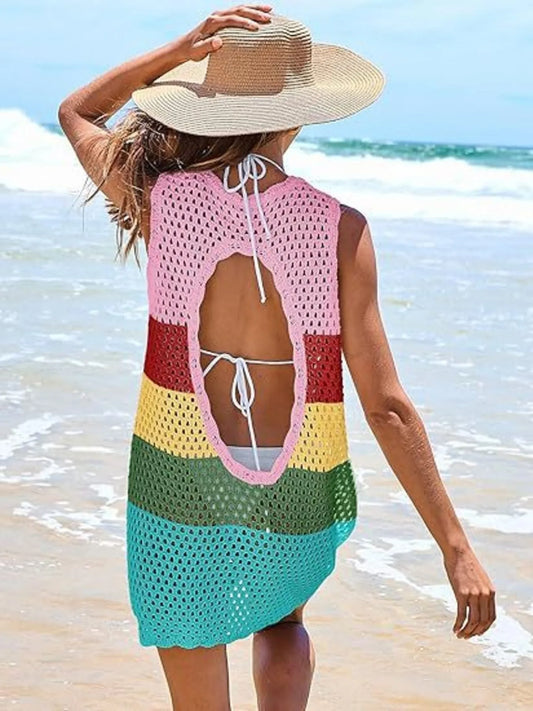Hazel Blues® |  Color Block Openwork Sleeveless Cutout Back Cover-Up