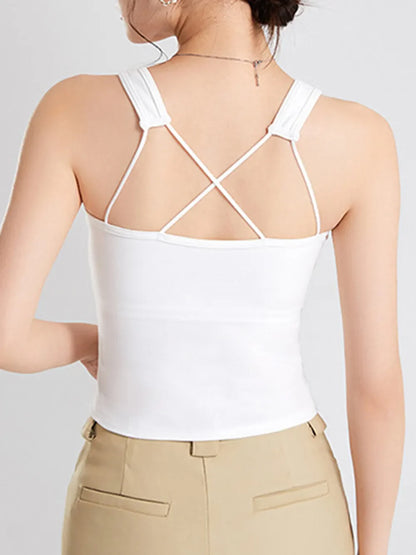 Hazel Blues® |  Crisscross Scoop Neck Wide Strap Cropped Tank with Chest Pads
