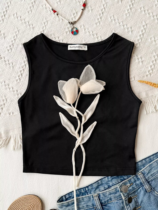 Hazel Blues® |  Floral Applique Round Neck Tank Top