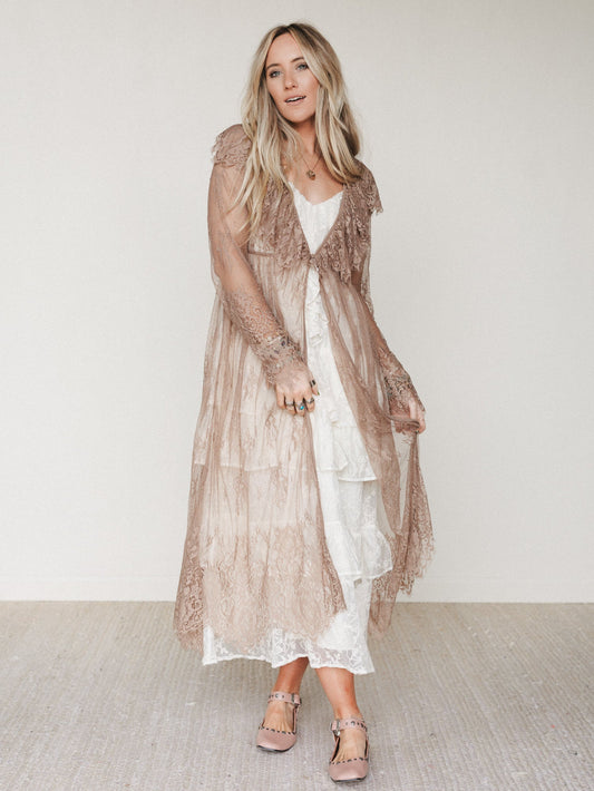 Love Letters Baroque Lace Duster - Taupe