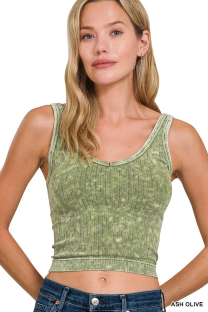 Hazel Blues® |  Zenana Washed Ribbed Seamless Cropped V-neck Tank Top