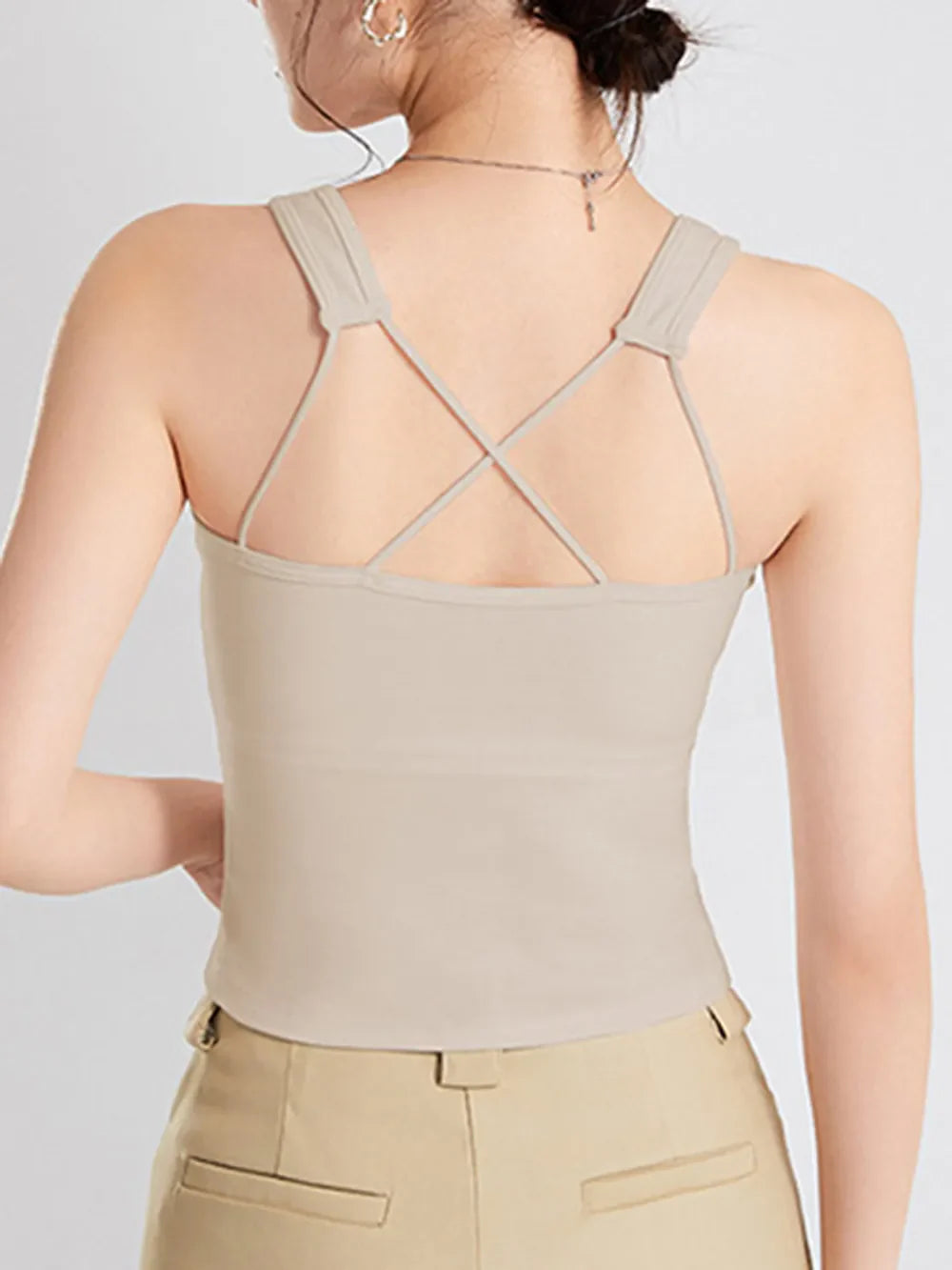 Hazel Blues® |  Crisscross Scoop Neck Wide Strap Cropped Tank with Chest Pads