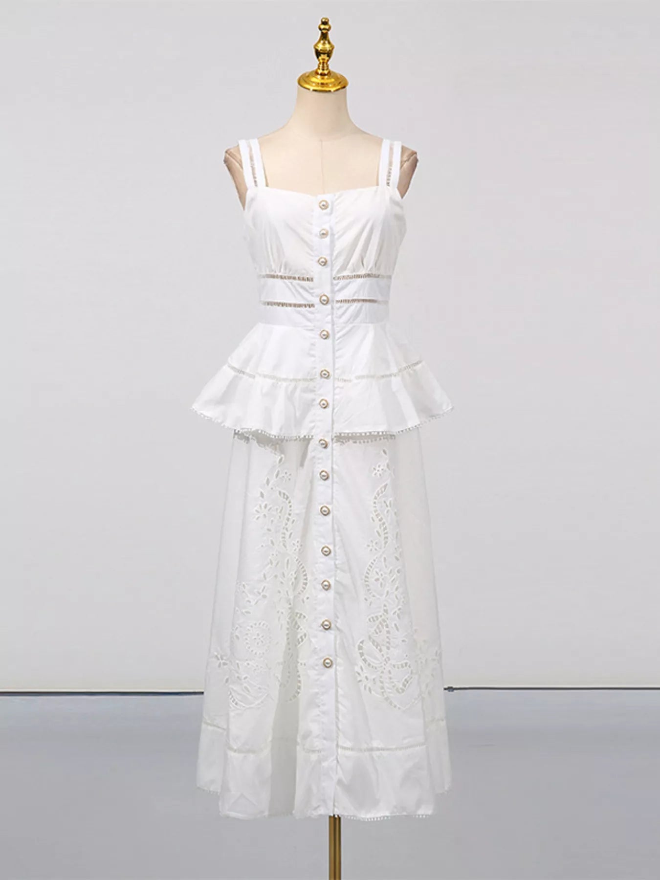 Hazel Blues® |  Sleeveless Eyelet Embroidered Button-Down Midi Dress