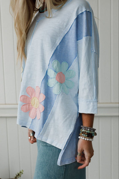 Chasing Bliss Flower Patch Top - Blue