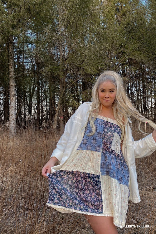 Golden Fields Patchwork Dress - Blue