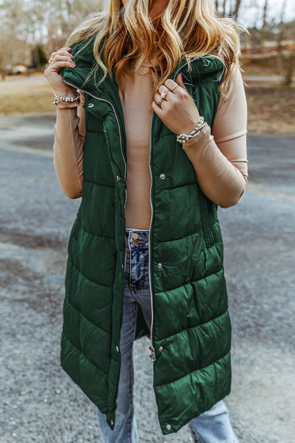 Hazel Blues® |  Longline Hooded Sleeveless Puffer Vest