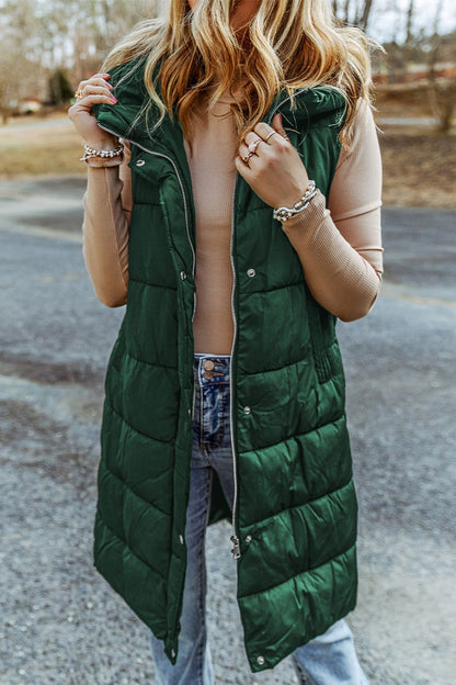 Hazel Blues® |  Longline Hooded Sleeveless Puffer Vest