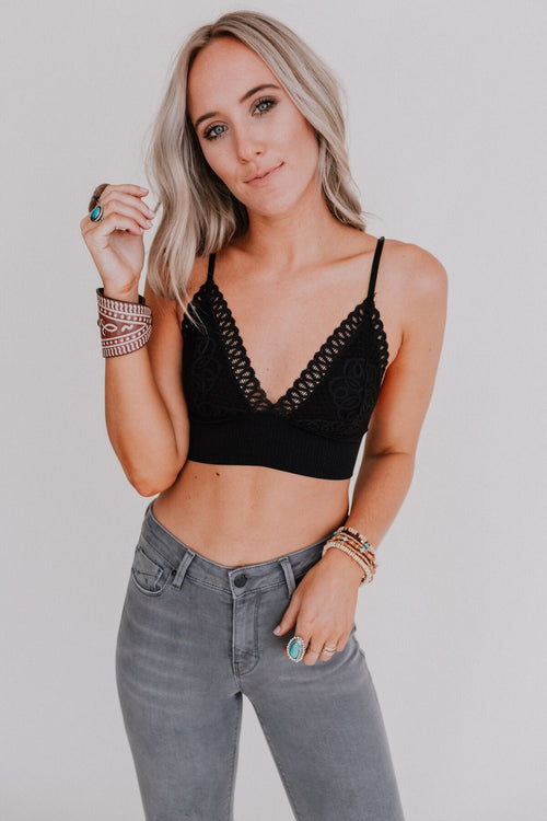 Audra Waistband Loop Lace Bralette - Black
