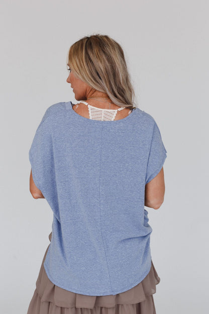 The Nest Camden Lace V Neck Top - Denim