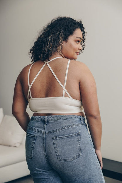 Floral Cut Out High Neck Bralette - Ivory