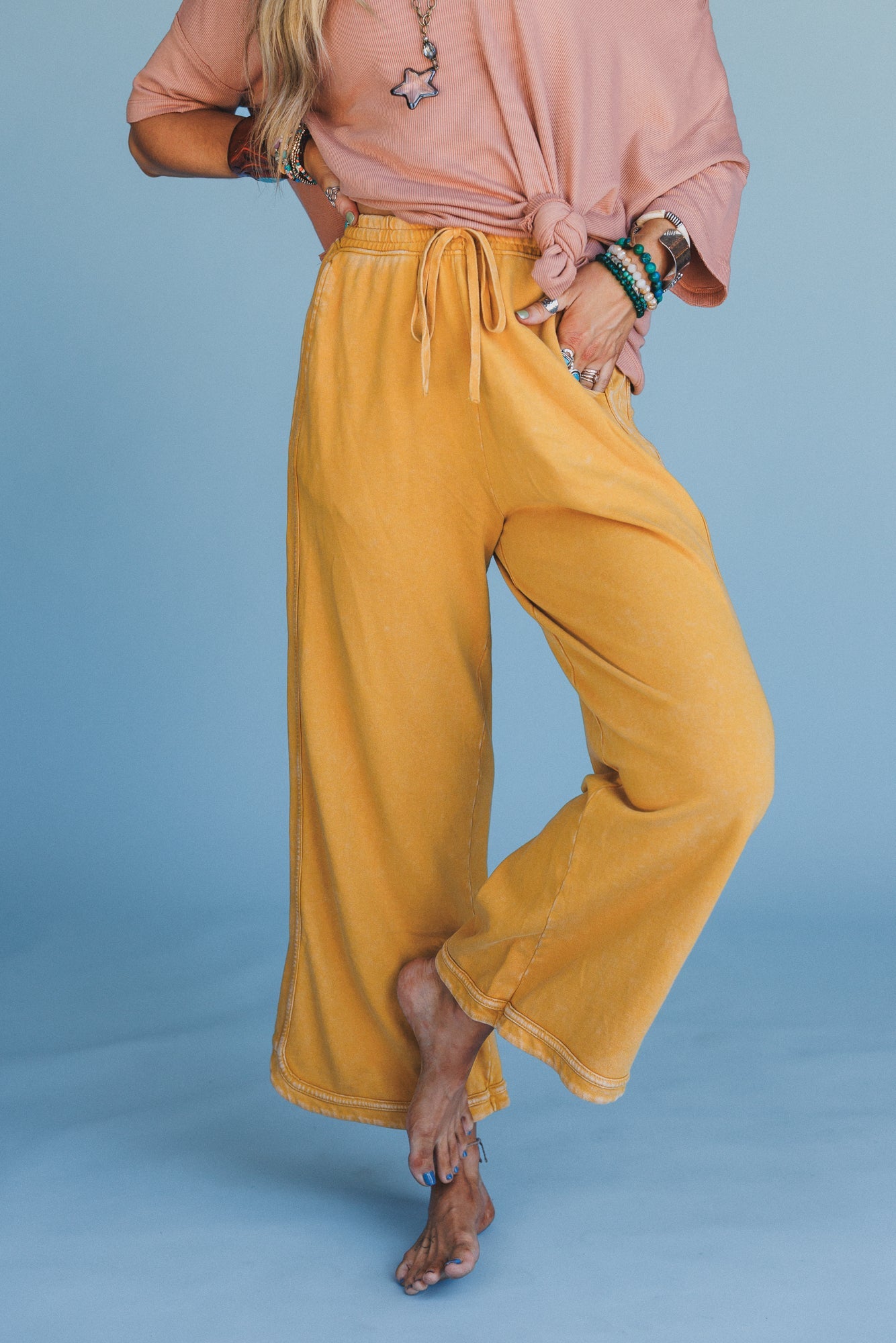 So Comfy Wide Leg Pant Cropped Length - Mustard