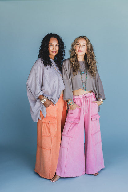 Game On Cargo Wide Leg Pant - Pink