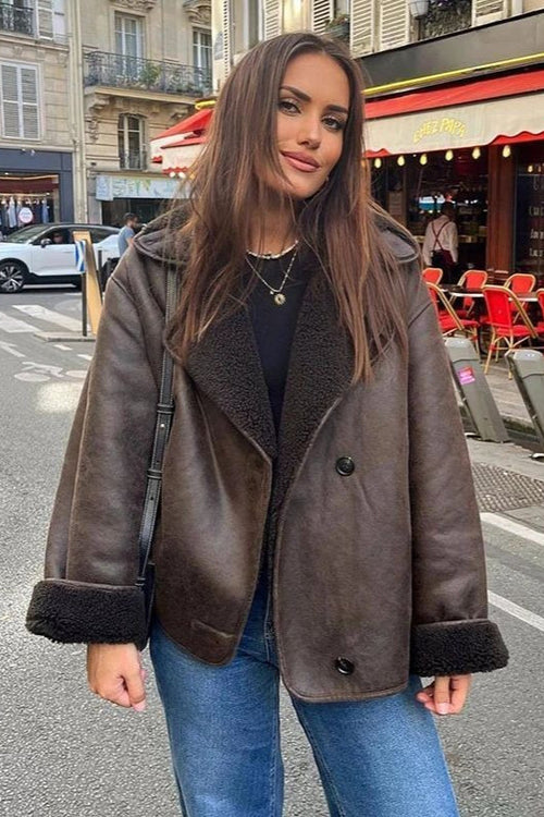 Faux Shearling Lined Loose Jacket