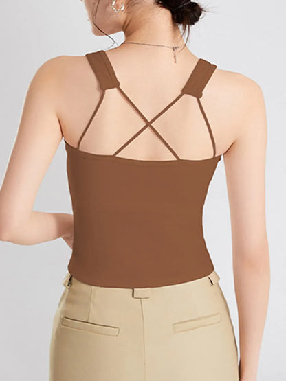 Hazel Blues® |  Crisscross Scoop Neck Wide Strap Cropped Tank with Chest Pads