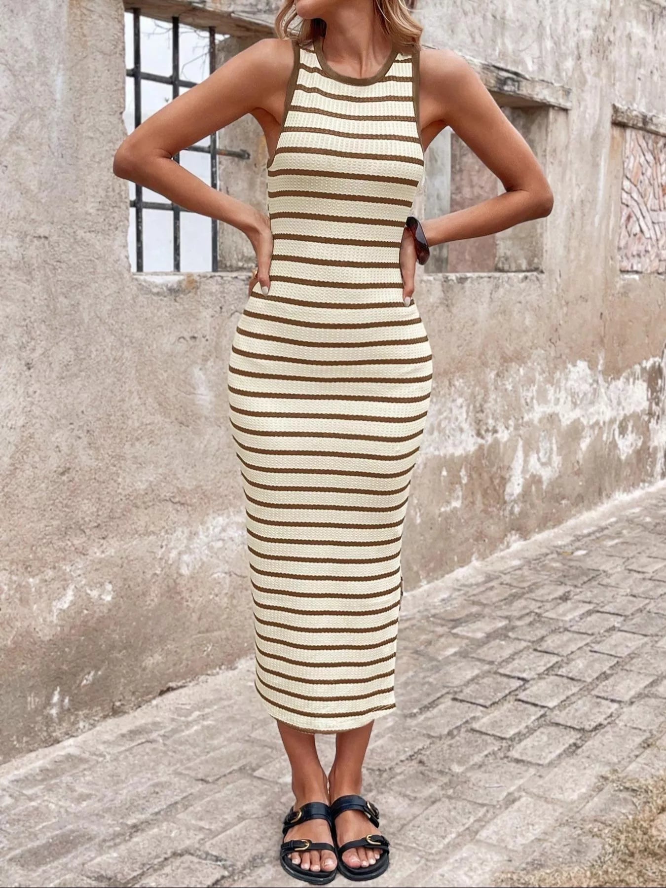 Hazel Blues® |  Striped Sleeveless Bodycon Midi Dress
