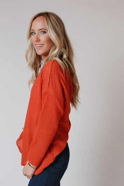 The Nest Flattering Open Back Thermal Knit Top - Rust