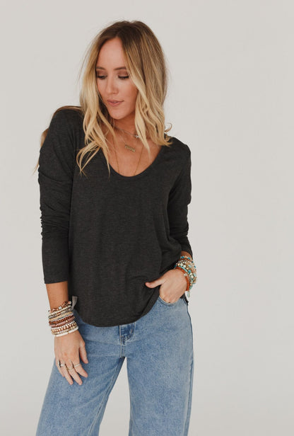 Ryder Long Sleeve Bralette Tee - Charcoal