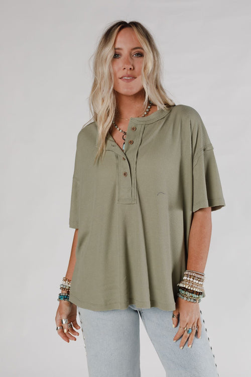 The Nest Soft Plume Henley Top - Sage