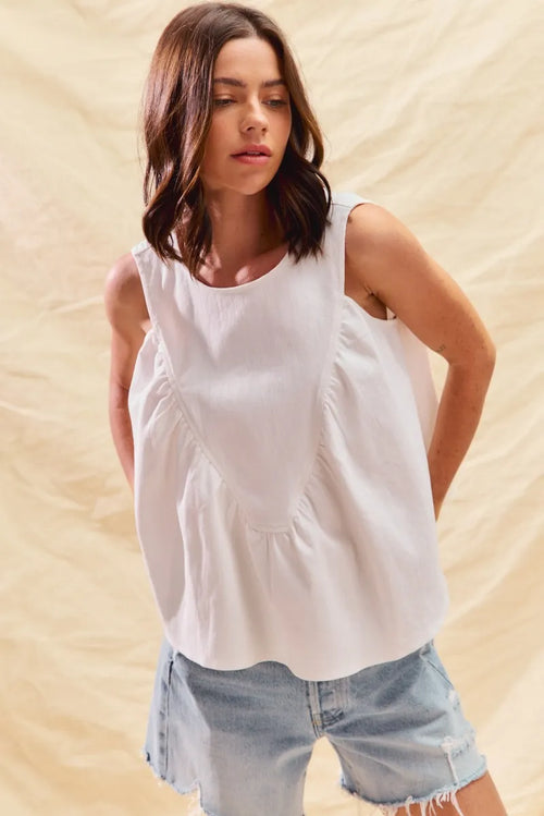 Hazel Blues® |  SO ME Game Day Color Denim Ruched Sleeveless Top