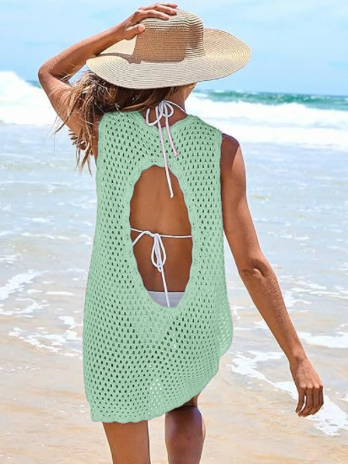Hazel Blues® |  Color Block Openwork Sleeveless Cutout Back Cover-Up