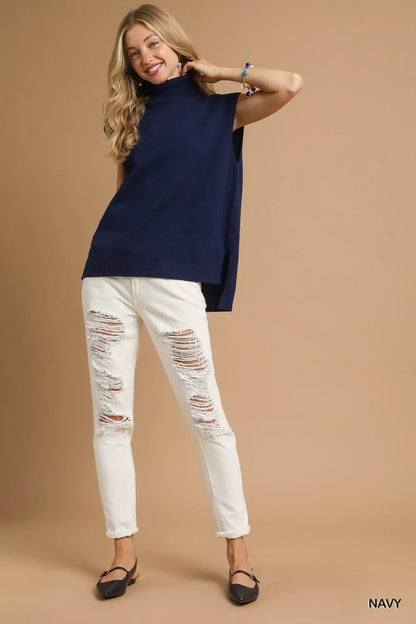 Hazel Blues® |  Umgee High-Low Turtleneck Sleeveless Sweater Top