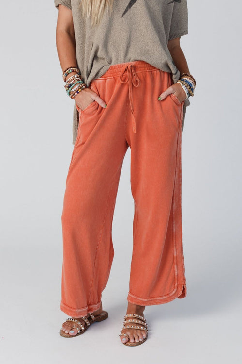 So Comfy Wide Leg Pant Cropped Length - Faded Rust