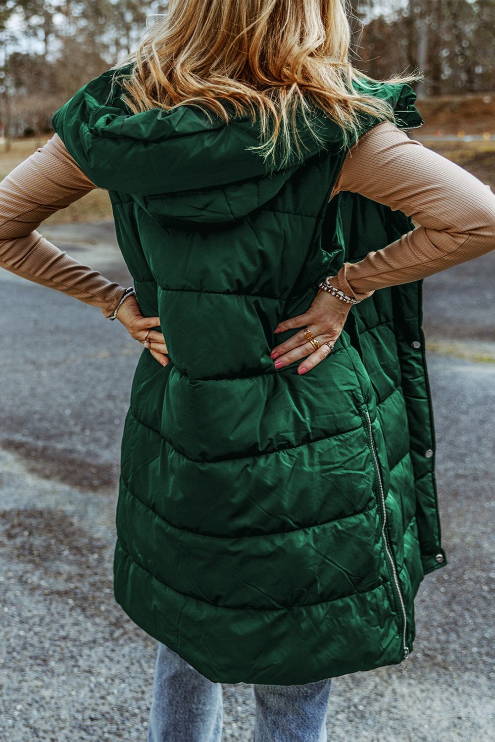 Hazel Blues® |  Longline Hooded Sleeveless Puffer Vest