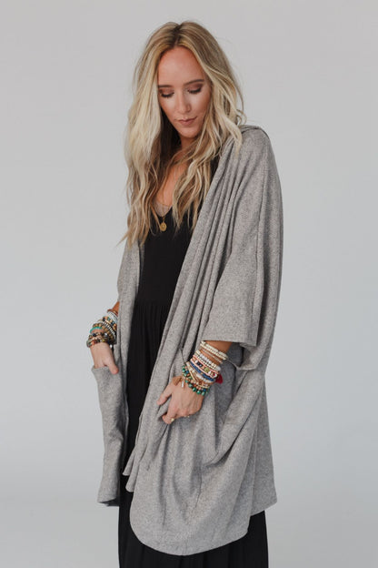 The Nest Boho Essential Hooded Ribbed Sweater - Oatmeal