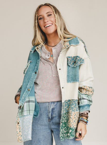 Flower Mountains Button Down Top - Sage