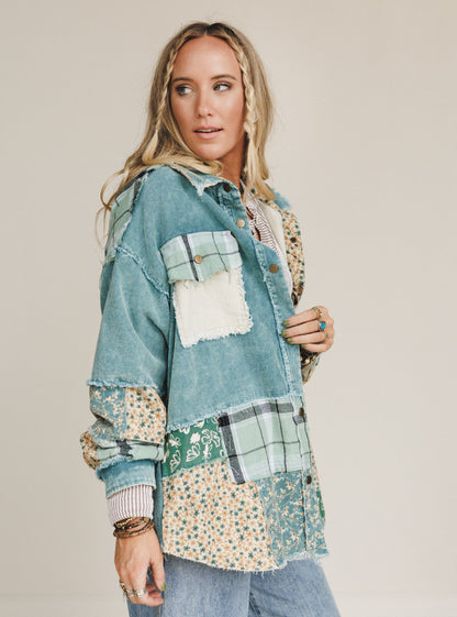 Flower Mountains Button Down Top - Sage